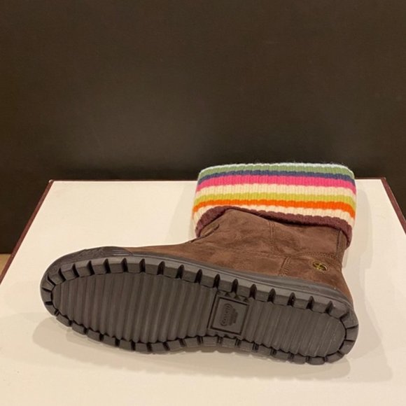 Coach Tatum Chestnut Brown Knit Stripe Bootie Ankle Short Boots Shoes Flats NEW - Picture 4 of 4